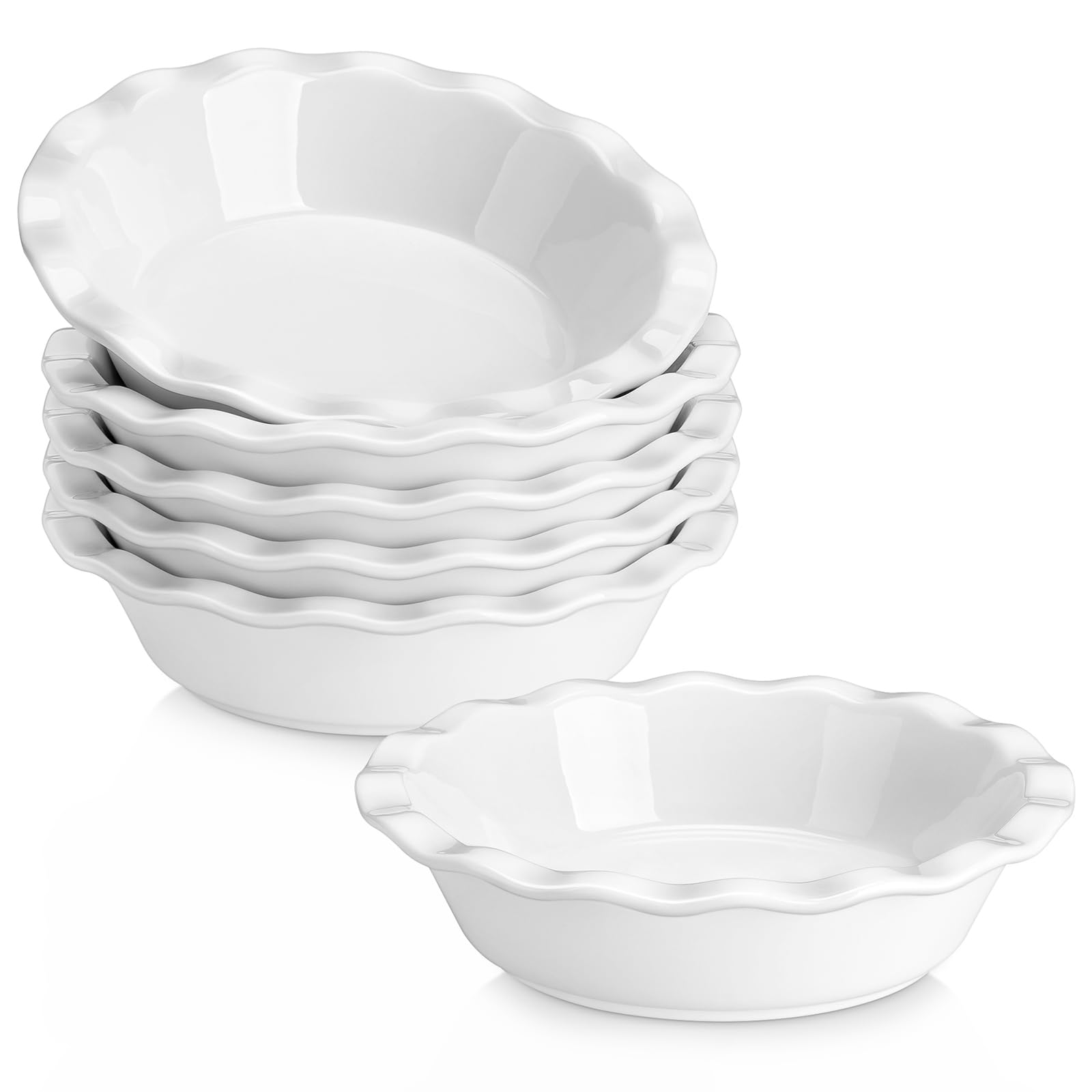 MALACASA Mini Pie Pans Set 6, 6 Inch Ceramic Quiche Tart Pans White | Small Pie 