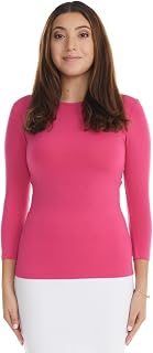 Esteez 3/4 Sleeve Fancy Slinky Crew Neck T-Shirt for Women Base Layering Top Snug Fit