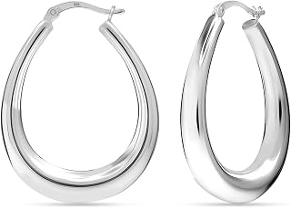 LeCalla 925 Sterling Silver Chunky Hoop Earrings | Lightweight Classic Handmade Electroform Hollow Hoops | Italian Design Shrimp Earrings Hoop for Women