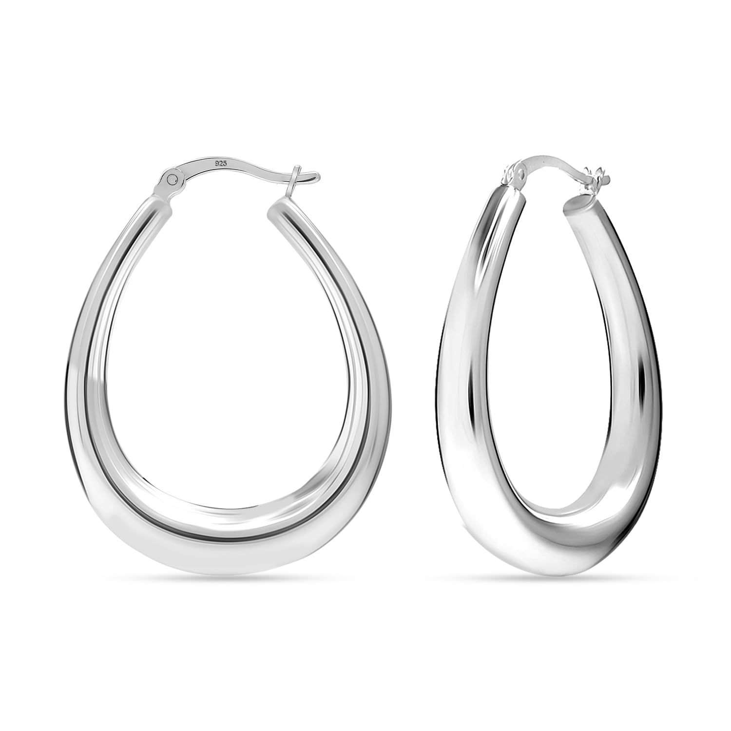 LeCalla 925 Sterling Silver Chunky Hoop Earrings | Lightweight Classic Handmade 