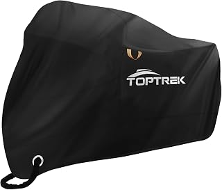 Toptrek Motorbike Cover, 210D Thicker Oxford Motorcycle Cover with Seamtaped, XXXL Large Waterproof Outdoor Moped Cover with Lock Holes, UV & Wind Resistant, Anti-Scratch, Black (104 * 41 * 52inch)