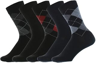 Mens Multipack 5 Pairs Smart Argyle Cotton Rich Socks Everyday Workwear Casual Trouser Multicoloured Older Boys Size UK 9-11 9 10 11 Big Foot Unisex Ladies Older Boys Adult