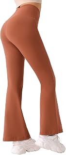Women Flared Leggings with Pockets High Waist Cross Yoga Pants Belly Control Bell Leggings
