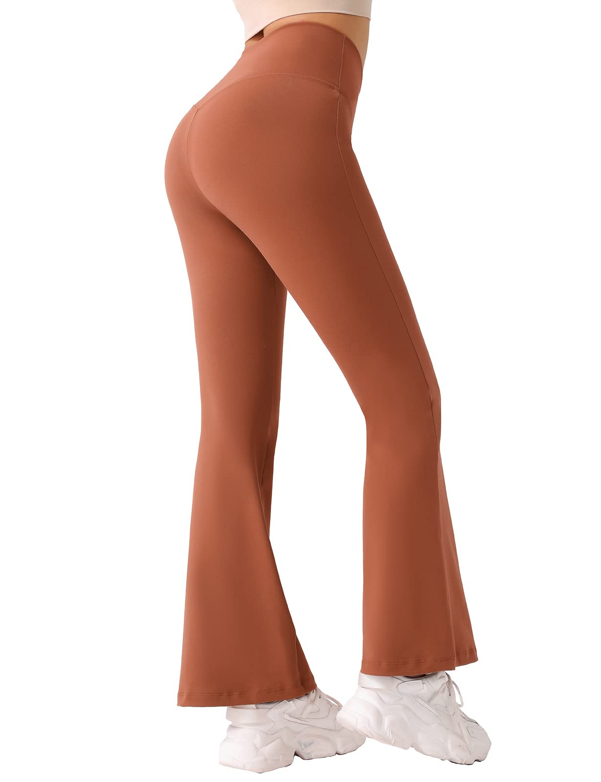 Women Flared Leggings with Pockets High Waist Cross Yoga Pants Belly Control Bel
