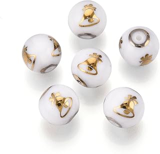 20pcs Opaque White Glass Christmas Beads with Electroplated Snowflake Tree Reindeer Bell Spacer Loose Beads for Christmas Decorations DIY Crafts Jewelry Making