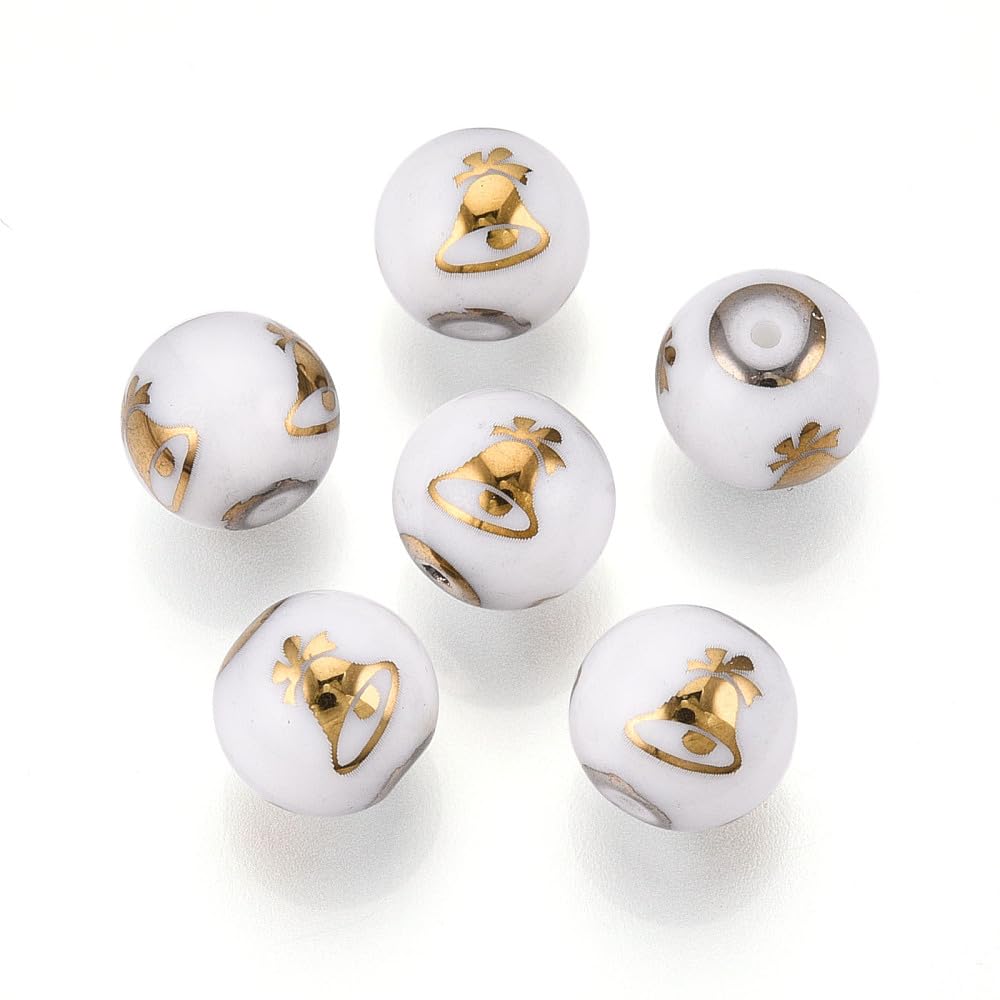 20pcs Opaque White Glass Christmas Beads with Electroplated Snowflake Tree Reind