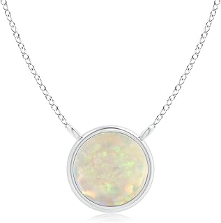 Angara Natural Bezel-Set Round Opal Solitaire Necklace in Sterling Silver/14K Solid Gold for Women | October Birthstone Jewellery for Her | Anniversary,Wedding