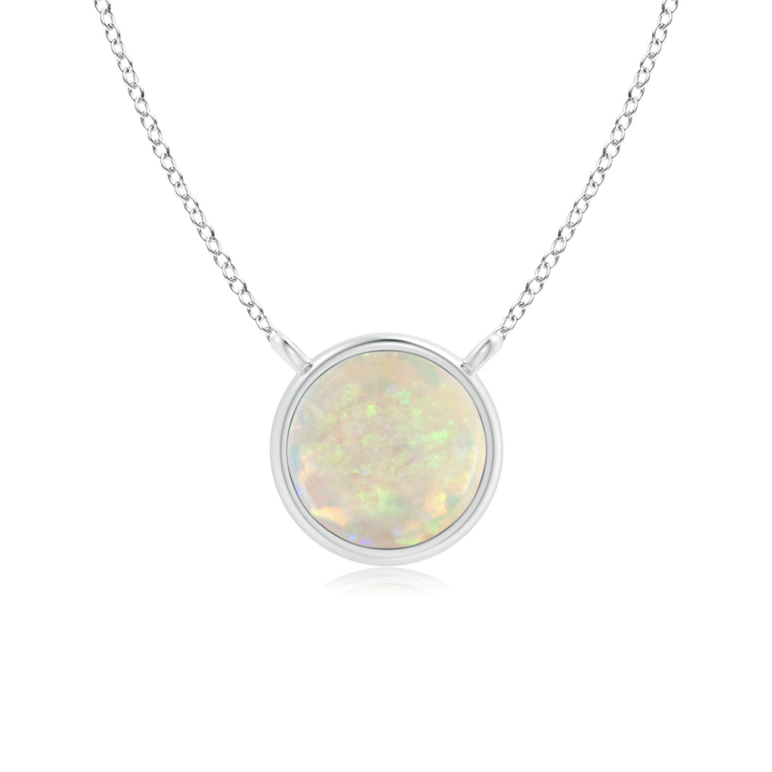Angara Natural Bezel-Set Round Opal Solitaire Necklace in Sterling Silver/14K So
