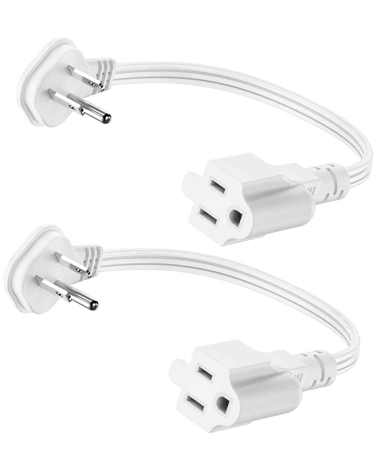 Flat Plug 1Ft Short Extension Cord, White 90-Degree Plug Low Profile Power Adapt