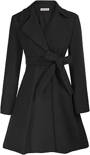 Kate Kasin Women A Line Peacoat Dress Coat Belted Notch Lapel Overcoat Fall Winter Trench Coats