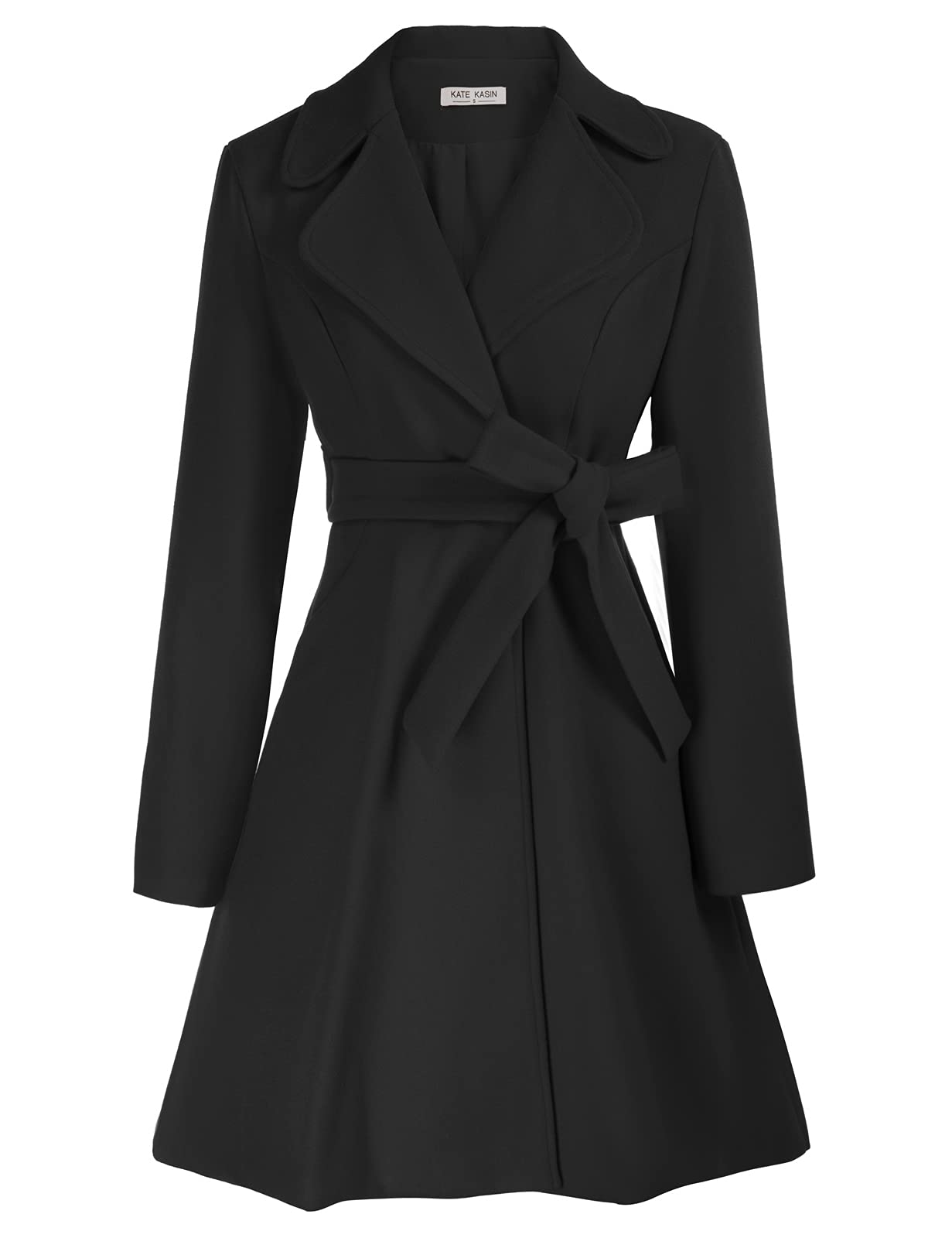 Kate Kasin Women A Line Peacoat Dress Coat Belted Notch Lapel Overcoat Fall Wint