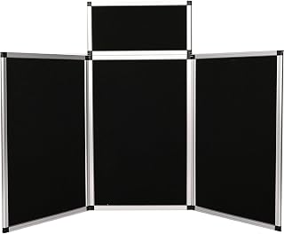 ISXACFF 3+1 Panel Trade Show Presentation Board 70.8“ x 35.4” Black Trifold Poster Board Folding Exhibition Display Boards Double Sided Tabletop Display with Storage Bag Hook & Loop-Receptive Fabric