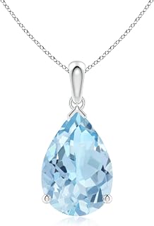 Angara Pear-Shaped Aquamarine Solitaire Pendant in Sterling Silver