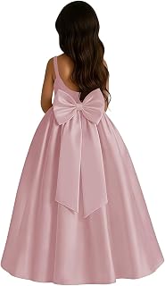 Satin Flower Girl Dress with Big Bow Elegant Sleeveless A-Line Ball Gowns Formal Communion Wedding Party Dresses