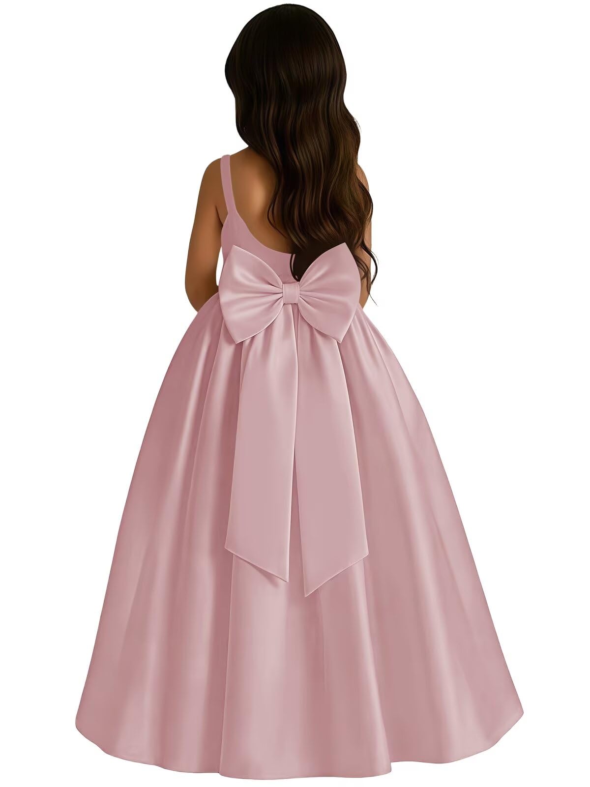 Satin Flower Girl Dress with Big Bow Elegant Sleeveless A-Line Ball Gowns Formal
