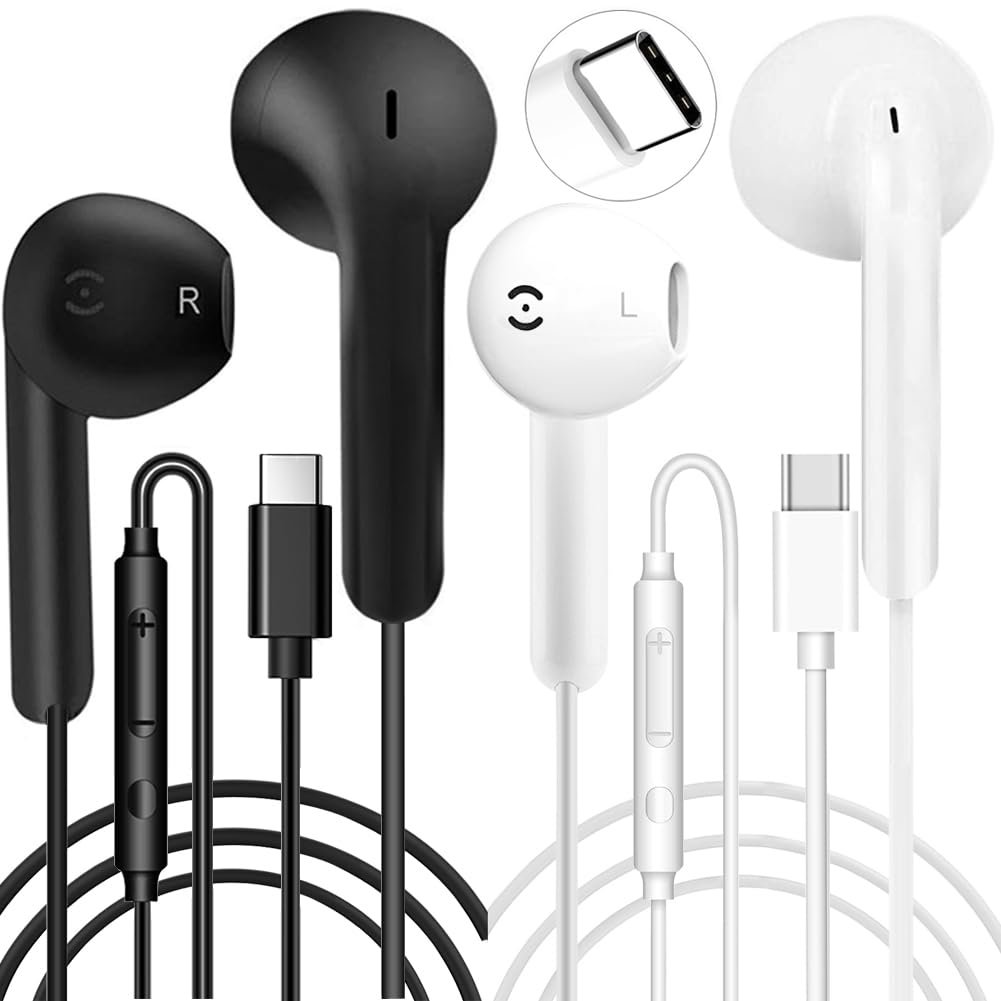 2 Pack USB C Headphones Wired Earphones USB C Earphones Type C Headphones In Ear