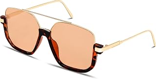 GUVIVI Square Oversized Aviator Sunglasses for Women Men 70s Semi-Frame