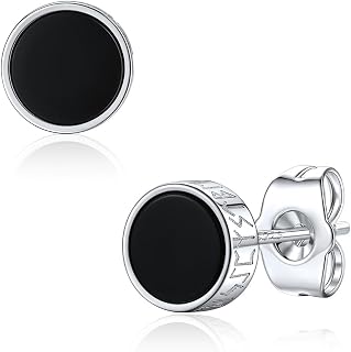 FaithHeart Men's 925 Silver Earrings, Hypoallergenic Metal, Onyx, Small Size, One Ear, Men's, Viking Style, Birthday Gift