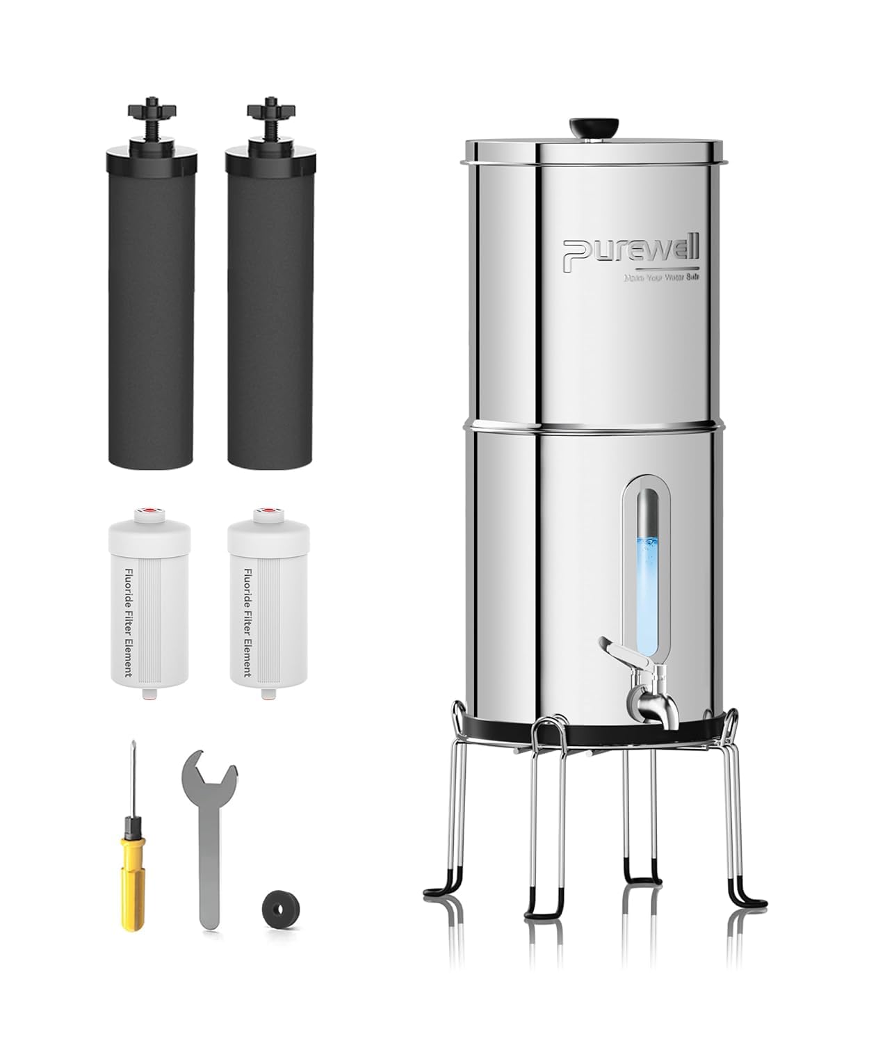 Purewell 5,7L Gravity Water Filter System – Stainless Steel Countertop Design wi