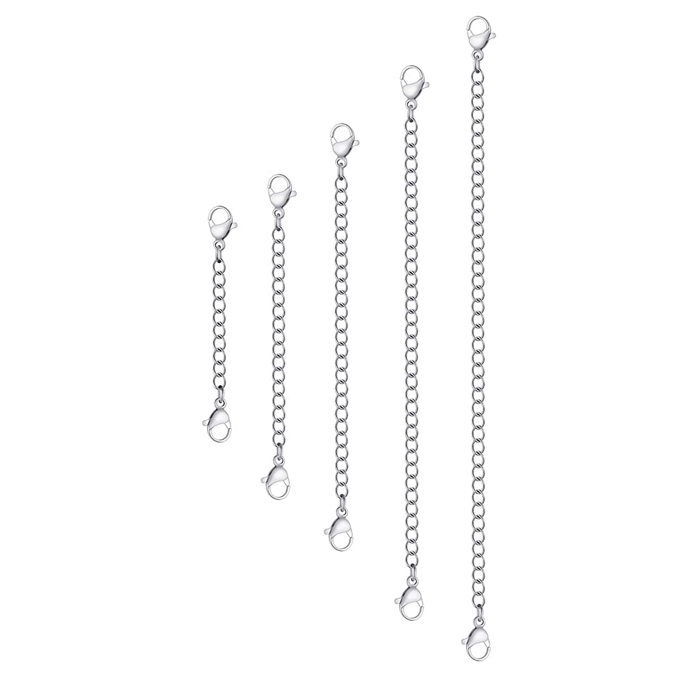 5Pcs Silver Stainless Steel Necklace Extender Chain Links Silver for Women | Sil