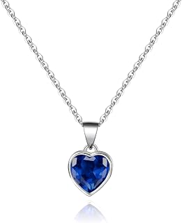 Heart Pendant Necklace for Women, Purple& Green & Red& Blue Crystal, Silver Plated Chain, Birthstone Jewellery