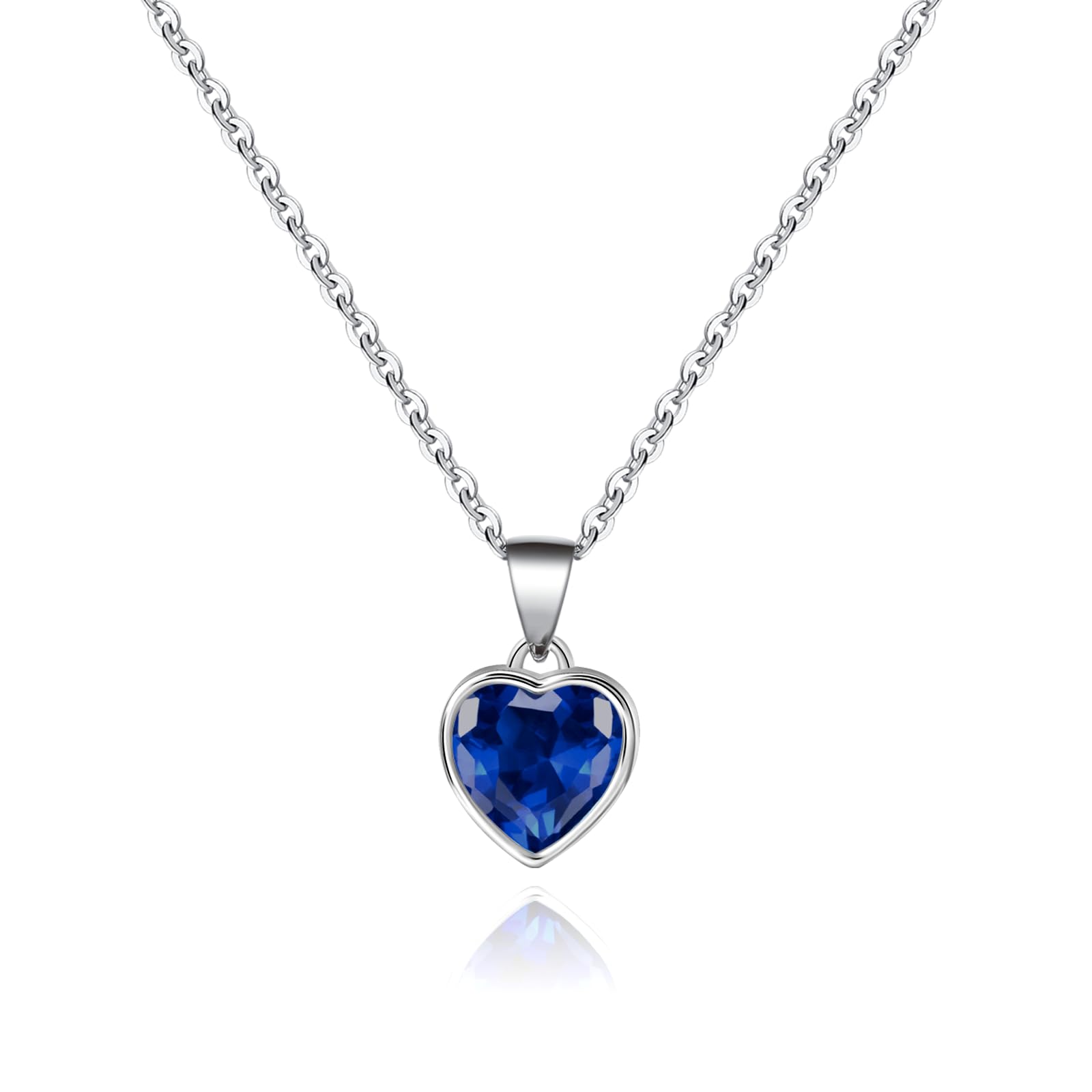 Heart Pendant Necklace for Women, Purple& Green & Red& Blue Crystal, Silver Plat