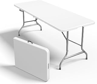 Sweetcrispy 6 FT Folding Picnic Table, Easy to Fold and Store | Foldable Table for Camping Picnic Dining Party Kitchen Outdoor Indoor with Carrying Handle