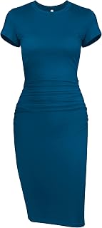 Missufeintl Women's Bodycon Ruched Short Sleeve T Shirt Midi Sundress Fitted Casual Dress