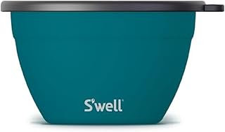 S'well Stainless Steel Salad Bowl Kit 64 oz Peacock Blue | Prevents Messy Spills, Includes Tray & Condiment Container, Ideal for Salads & Work Lunches, Dishwasher Safe