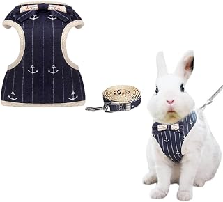 Rabbit Harness and Leash for Walking Escape Proof,Comfortable Stylish Cotton Rabbit,Dog & Cat Harness Leash Set for Small animall (Blue, S)