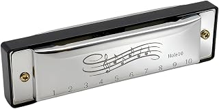 10-Hole 20-Tone Stainless Steel Harmonica in C for Beginners | key of C harmonica, 10 holes and 20 tones, stainless steel body, for adult beginners music lovers and performers