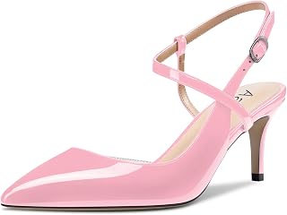 Aachcol Zapatos de vestir de tacón alto con correa de tobillo D'Orsay Stiletto de tacón medio de tacón cerrado con punta puntiaguda 2.5 pulgadas, rosado de charol, 37 EU