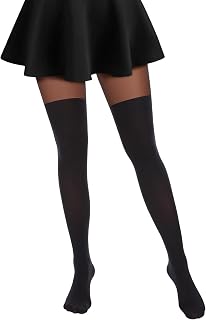 MANZI Overknee Tights Women's Black Opaque Tights with Overknee Stockings Look 30/90 Denier Warm Tear-Resistant Fine Tights Pack of 1