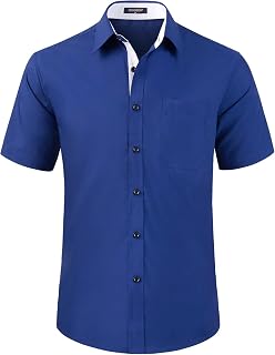 HISDERN Men's Short Sleeve Dress Shirt Regular Fit Formal Casual Business Shirt with Chest Pocket
