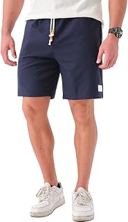 JustSun Men's Linen Shorts Linen Summer Casual Trousers Lightweight Breathable with Drawstring