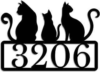 Personalized Cat House Number Metal Sign, Custom Black Cat Address Plaque, Outdoor Yard Wall Art, Pet Themed Decor, Front Door Garden Display, Rectangle (Style-1)
