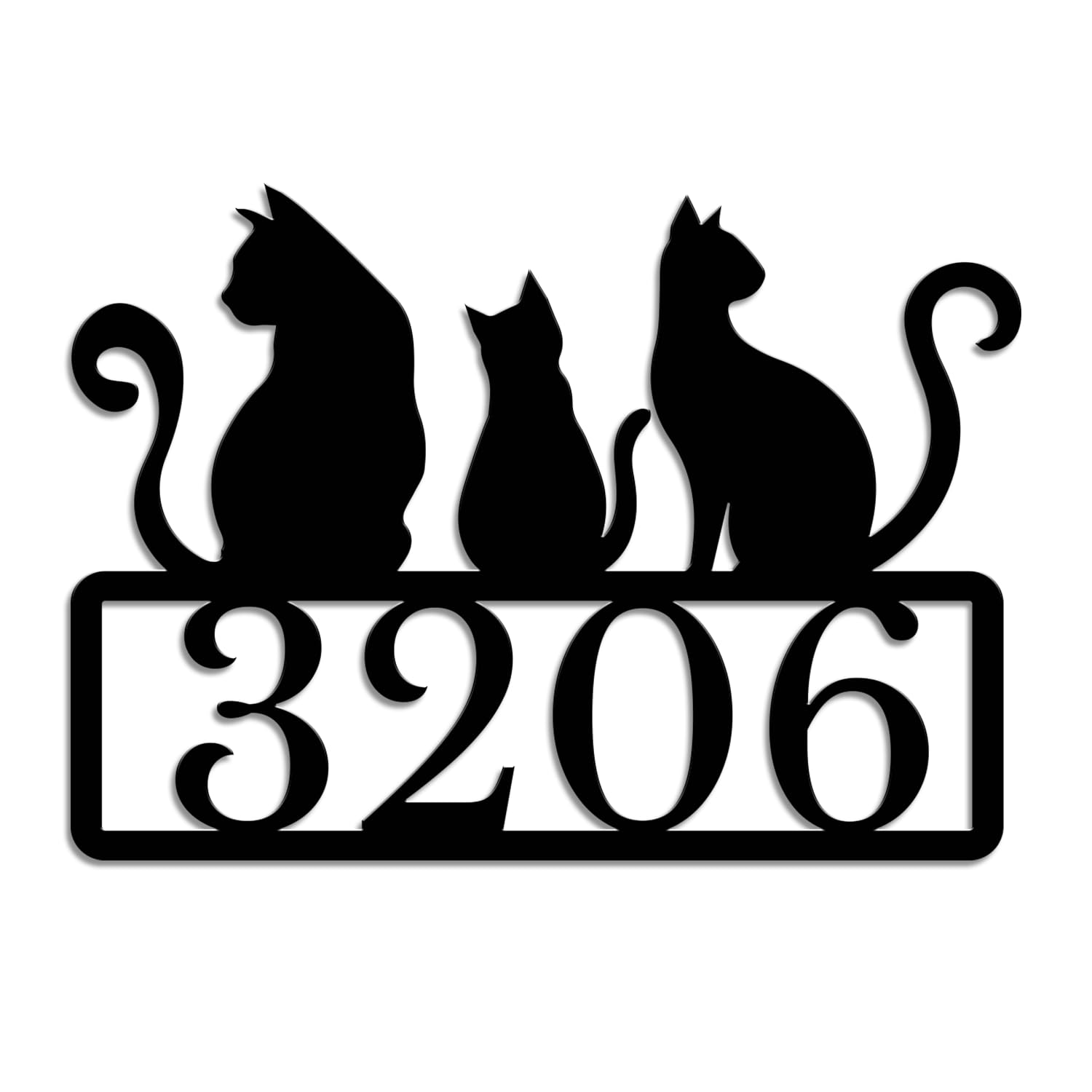 Personalized Cat House Number Metal Sign, Custom Black Cat Address Plaque, Outdo