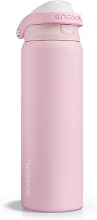 ENCOOL Leakproof Insulated Water Bottle with Straw Dual-Sip Water Bottle Bag-Safe Design for Work, Commute & Gym – Keeps Drinks Cold All Day, 32 oz, Poppy Pink