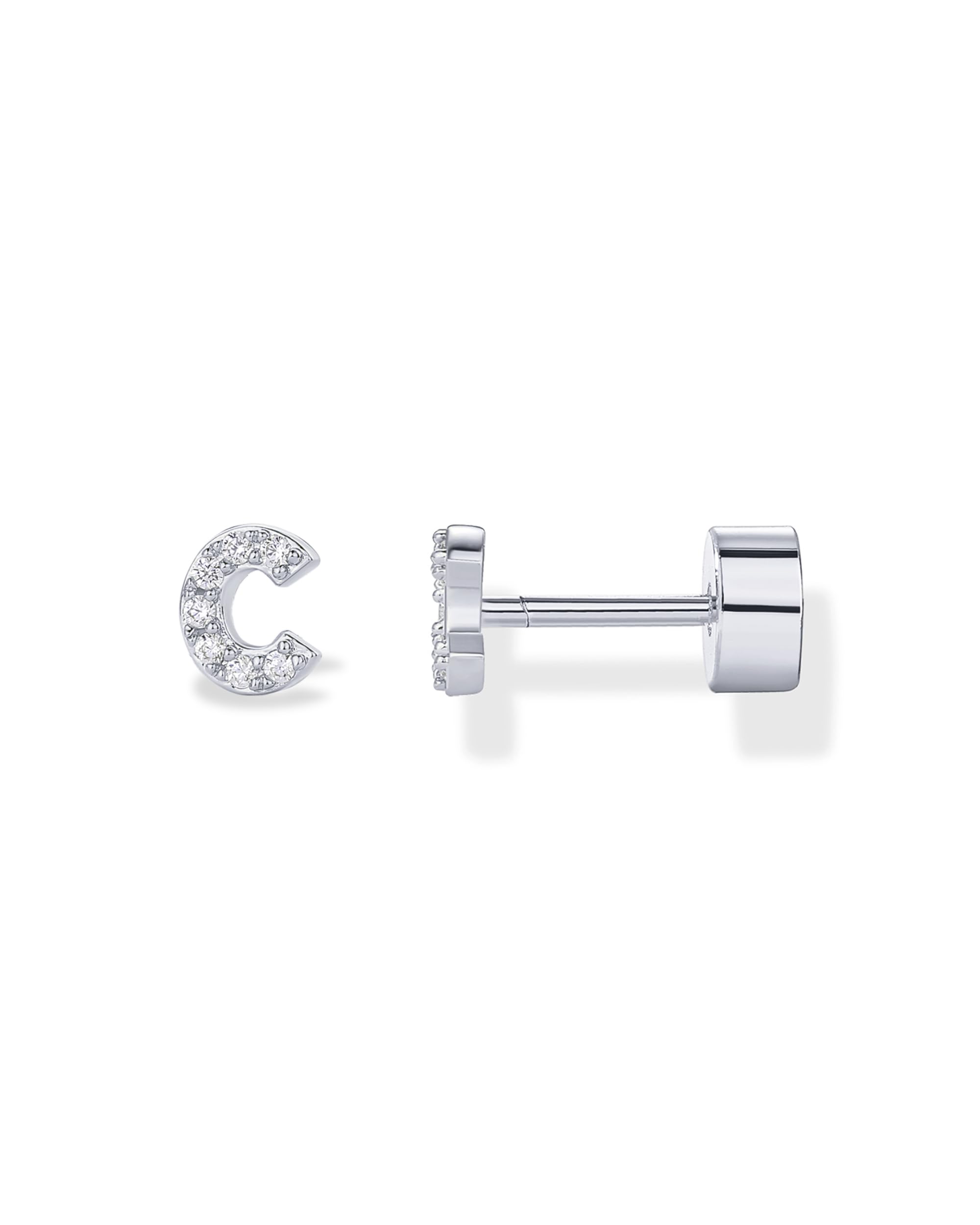PAVOI 14K Gold Plated Initial Flat Back Earrings for Women, CZ Letter Studs