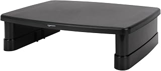 Amazon Basics Height Adjustable Monitor Stand Riser for Desk with Storage Organizer, 3-Level Stackable Design, Durable ABS Plastic, Supports up to 10kg, for Monitors & Laptops, Black