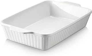 DOWAN Casserole Dish, 9x13 Ceramic Baking Dish, Large Lasagna Pan Deep for Oven, 4.2 Quarts Baking Pan with Handles, Oven Safe and Durable Bakeware for Lasagna, Home Decor, Wedding Gift, Soft White