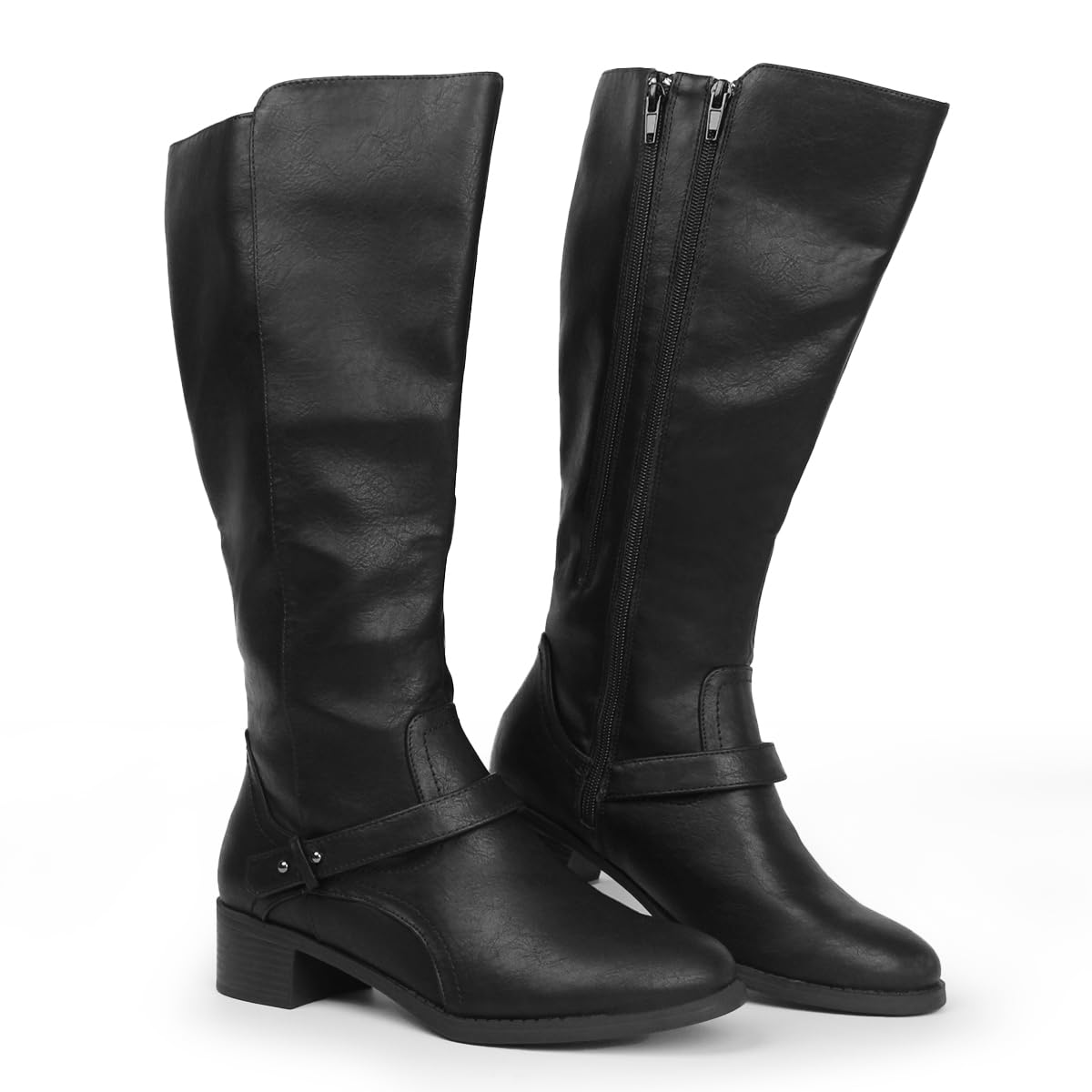 Hawkwell Women's Wide Calf Double Zipper Knee High Riding Boots