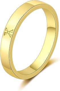 Honsny Gold Initial Rings for Women 14K Gold Dainty Wedding Band Letter Ring Engraved Capital Alphabet Stacking Thumb Initial Name Rings for Teen Jewelry Gifts Size 6-10