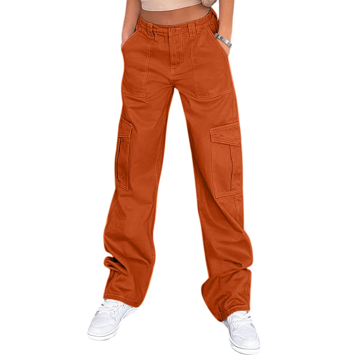 Lepunuo Cargo Pants for Women High Waisted Casual Pants Baggy Stretchy Wide Leg 