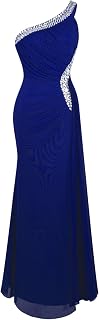 Angel-fashions Femme Une Epaule Fronces Perles Ruban Robe Longue Dos Nu