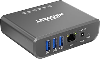 Xiiaozet LK301E Gigabit USB3.0 Device Server, 3-Port USB Hub | 3-Port USB over IP for LAN, Compatible with Printers, Scanners & Dongles (Updated version)