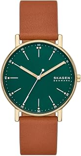 Skagen Signatur Watch for Men, Quartz Three Hand Movement with Leather Strap