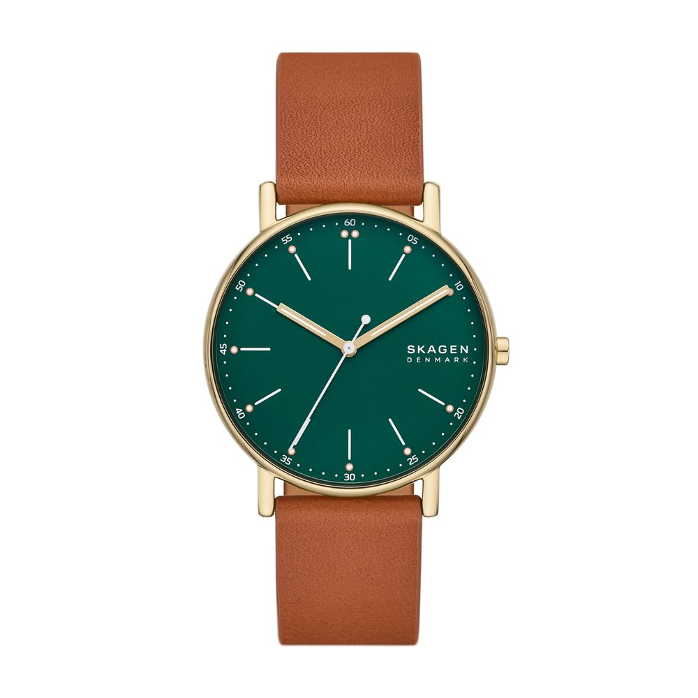 Skagen Signatur Watch for Men, Quartz Three Hand Movement with Leather Strap