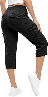 TBMPOY Donne Cargo Capris Escursionismo Pantaloni leggeri Quick Dry Casual Viaggio All'aperto Sciolto Cropped Cotone 6 Tasche, nero, S