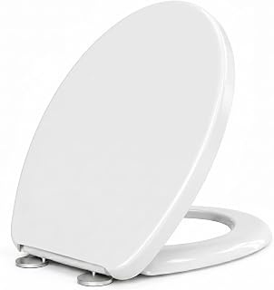 Soft Close White Oval Toilet Seat, Quick Release Toilet Seat with Easy-Clean Hinges, Standard Loo Seat with Simple Top Fixing, Non-Slamming